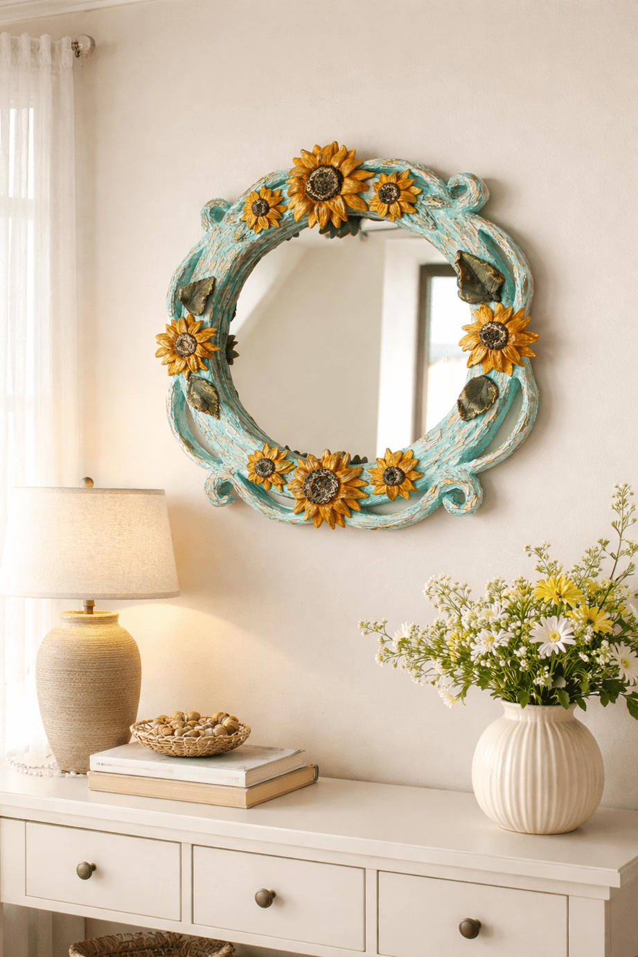 sculpted sunflower wall mirror Van Gogh inspired