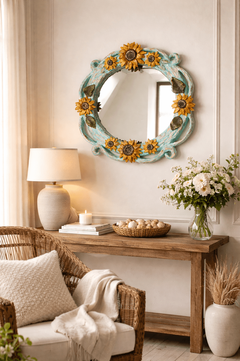 Sunflowers Sculpted Wall Mirror - Van Gogh Inspired - 3D Floral Art (42x42 cm) - Image 6