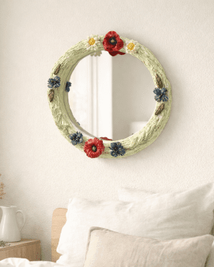 Sculpted cornflowers and poppies mirror