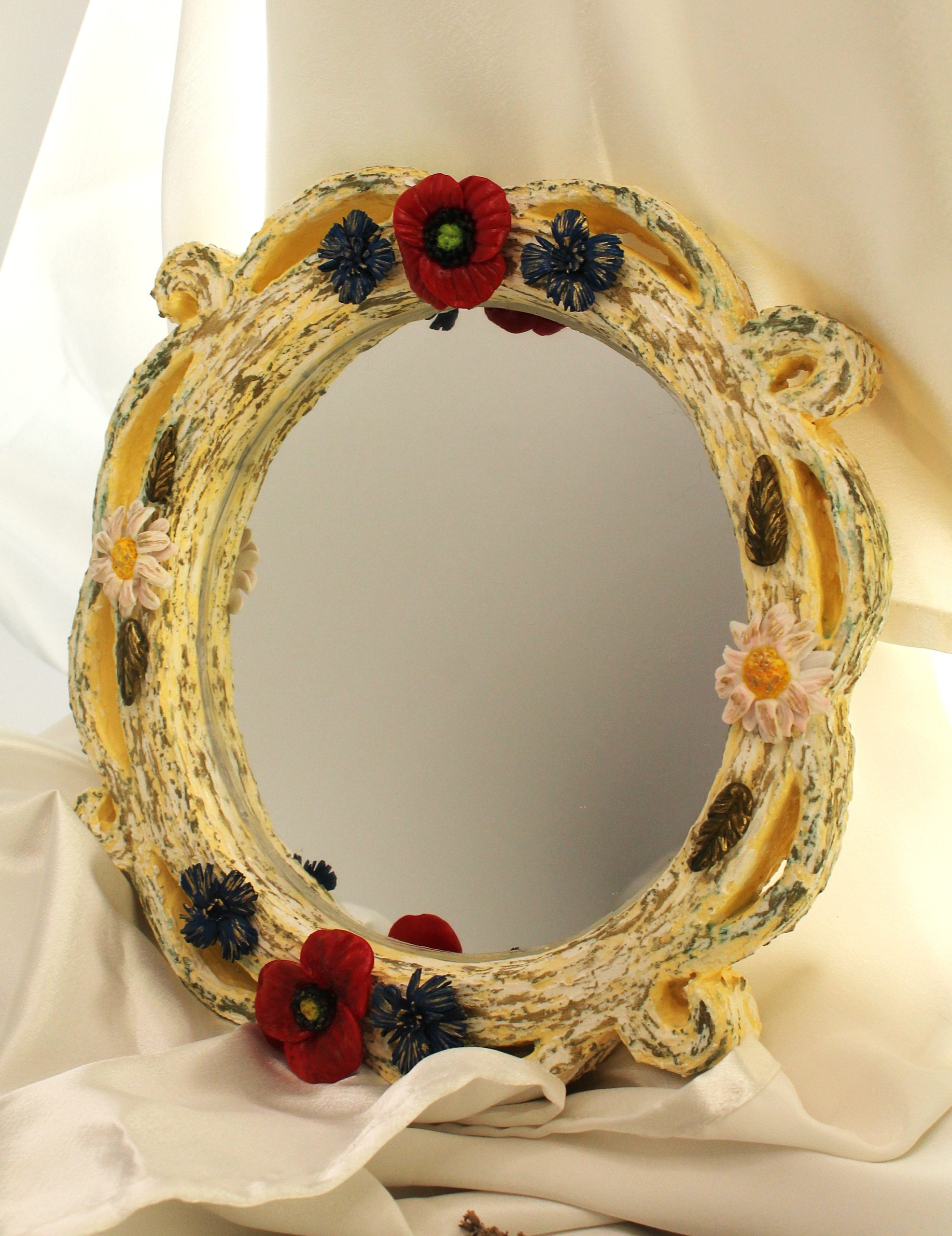 Yellow Van Gogh Inspired Mirror - Custom Floral Mirror with Magnetic Poppies, Cornflowers, Daisies (27x27 cm) - Image 6