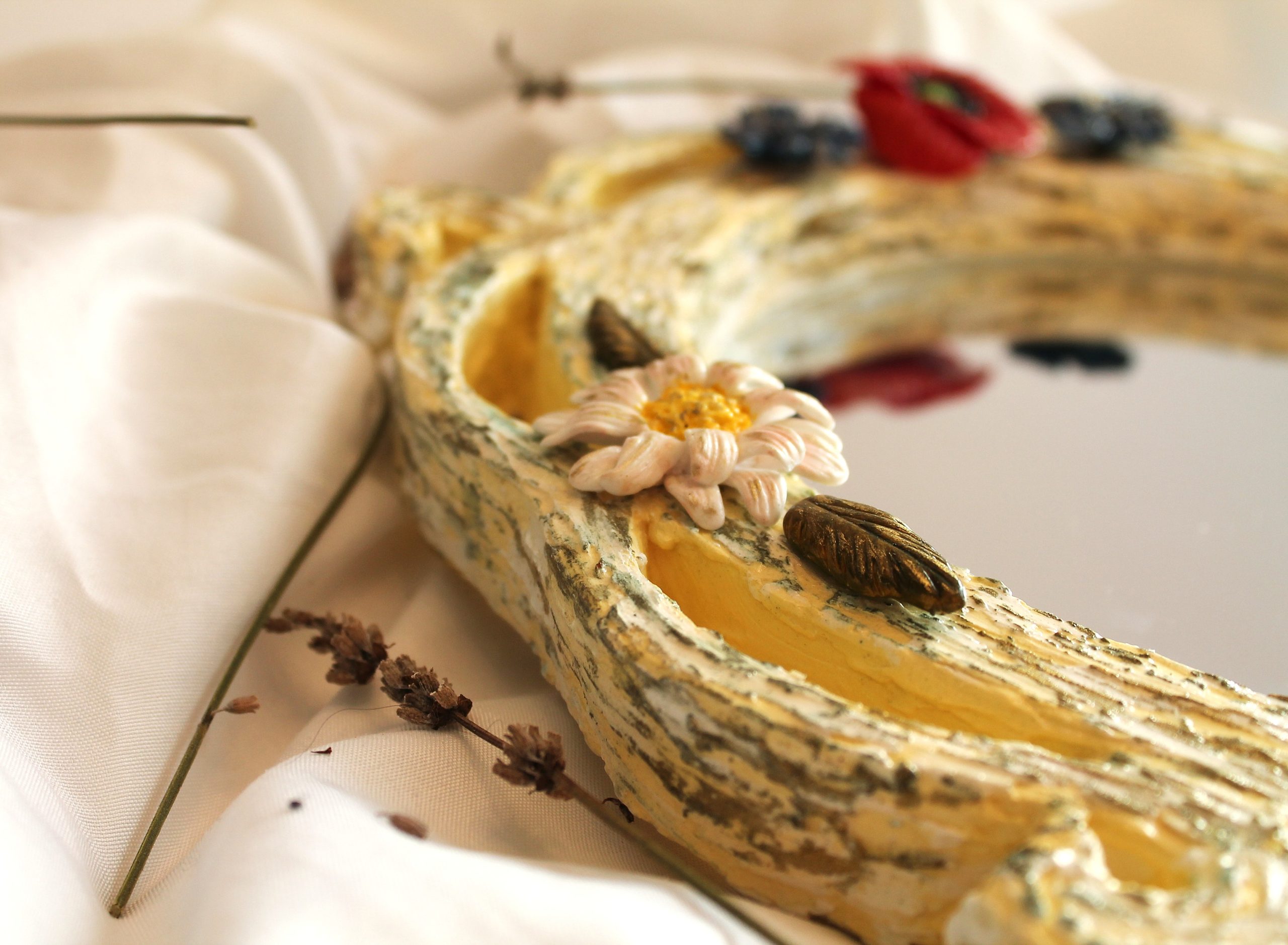 Yellow Van Gogh Inspired Mirror - Custom Floral Mirror with Magnetic Poppies, Cornflowers, Daisies (27x27 cm) - Image 2