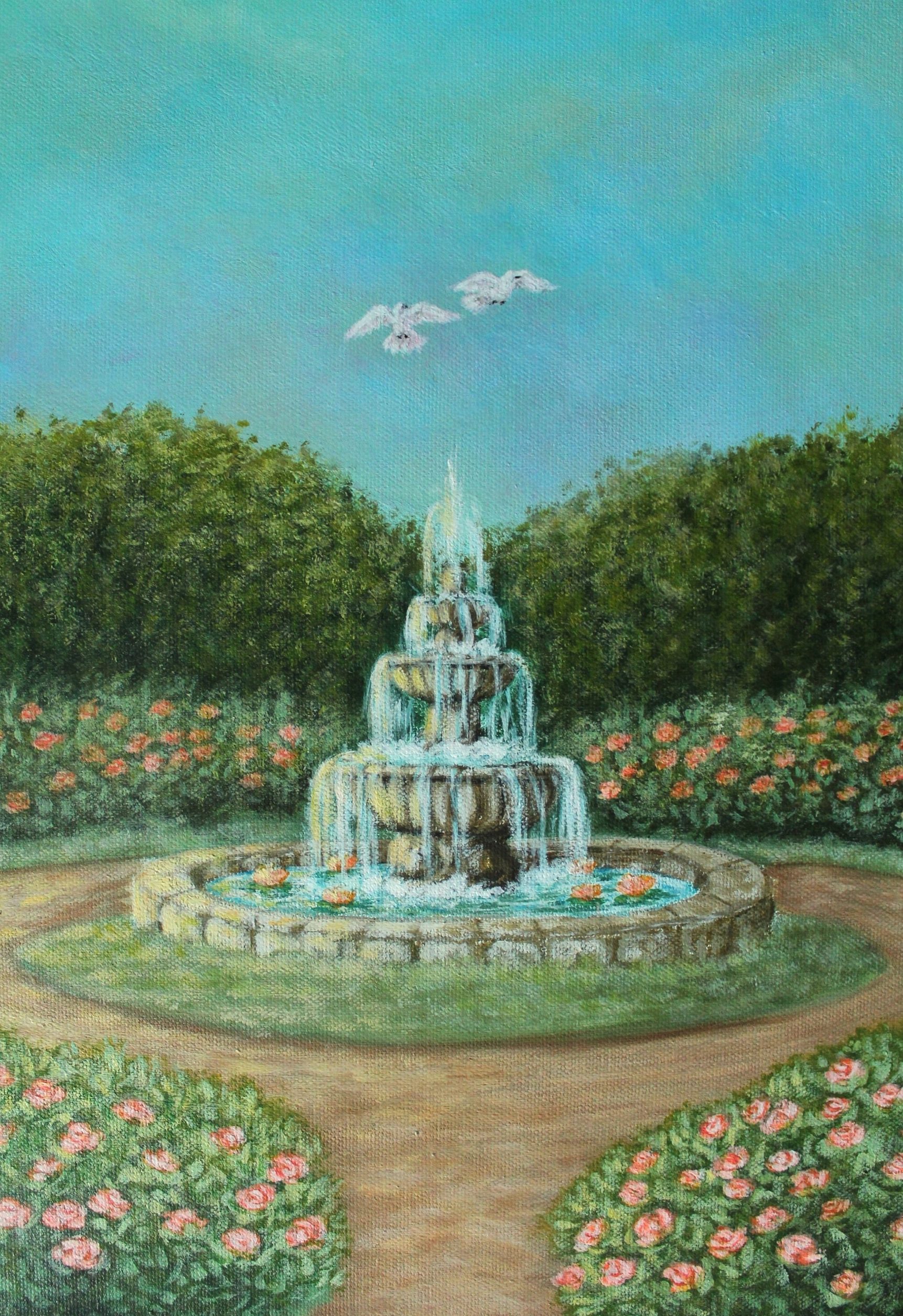 Fountain of Love - Romantic Cottagecore Oval Acrylic Painting (40x50 cm) - Image 5