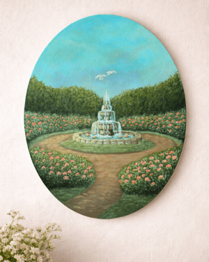whimsical garden painting Fountain of love