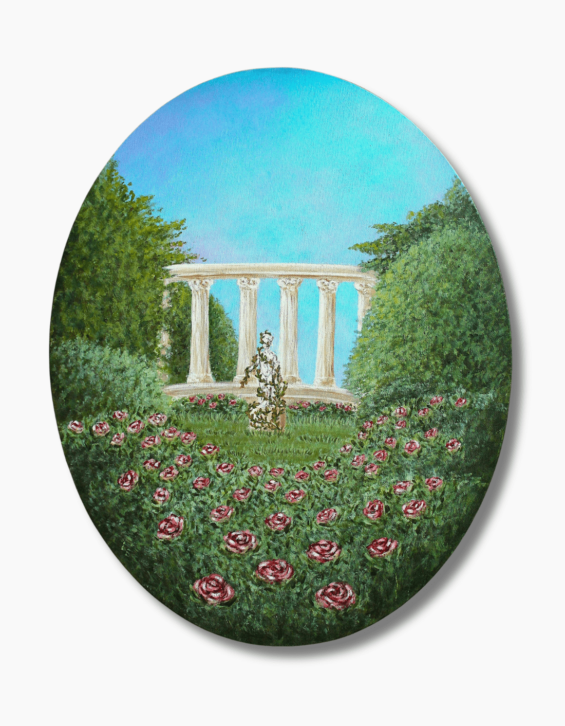 Custom Oval Acrylic Painting 40x50 cm - Romantic Garden Commission Artwork