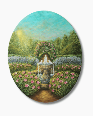Breathtaking Original Acrylic Painting on Oval Canvas - Lover's Path 40x50 cm