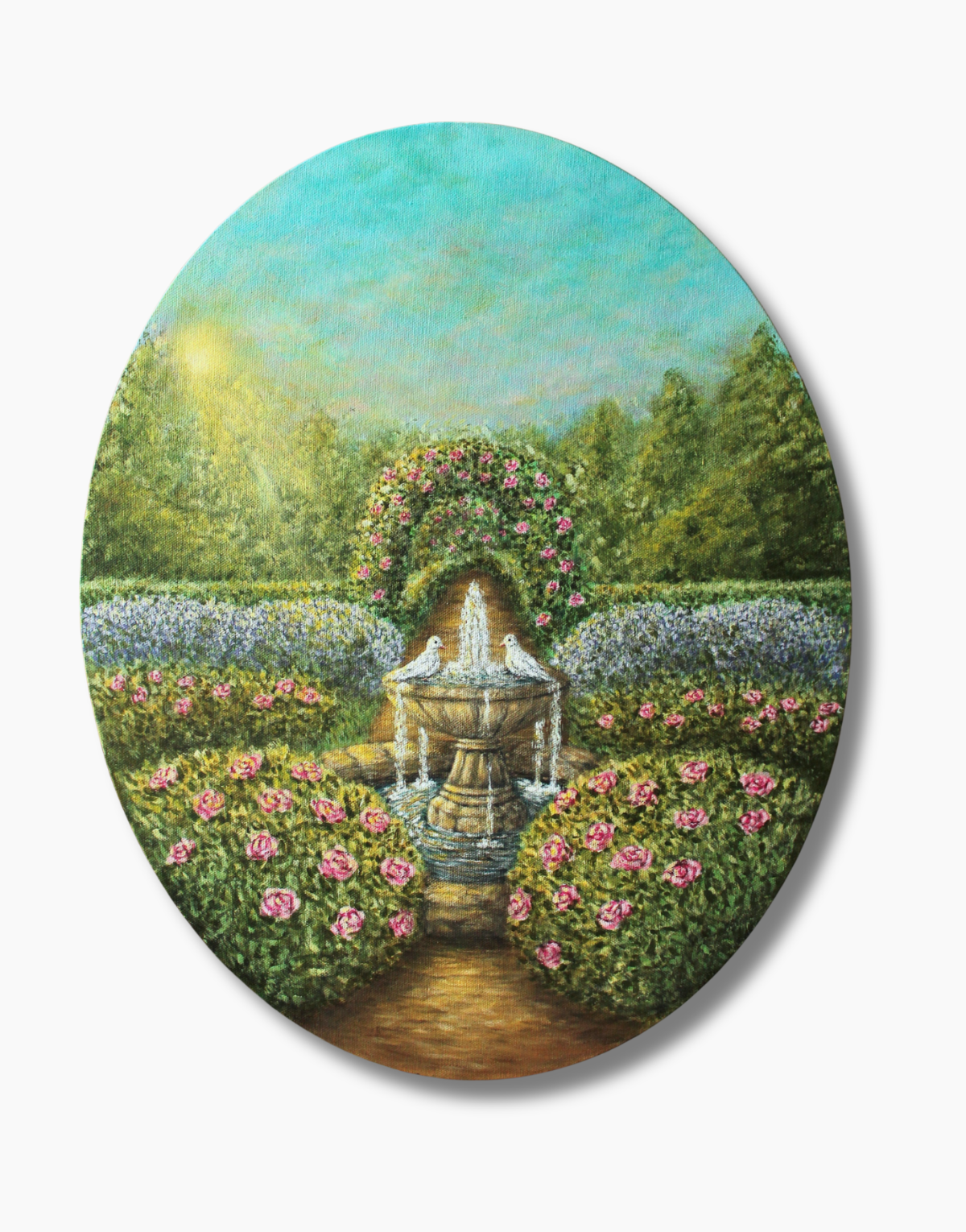 Breathtaking Original Acrylic Painting on Oval Canvas - Lover's Path 40x50 cm