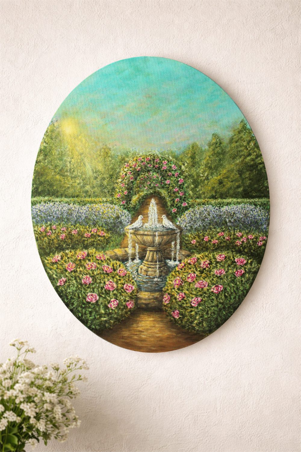 Breathtaking Original Acrylic Painting on Oval Canvas - Lover's Path 40x50 cm