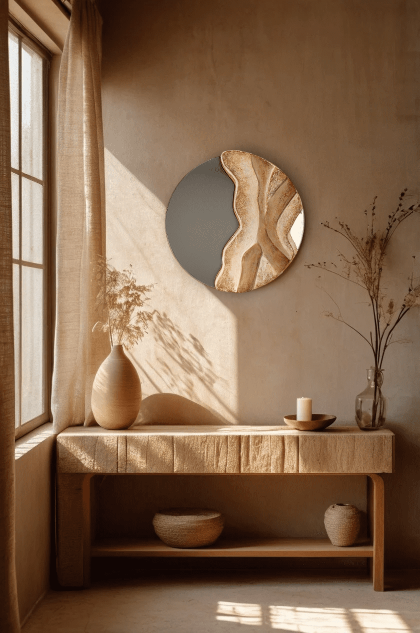 "Dune Dance" - Organic Japandi Mirror with Stone Texture (40x40 cm) - Image 3