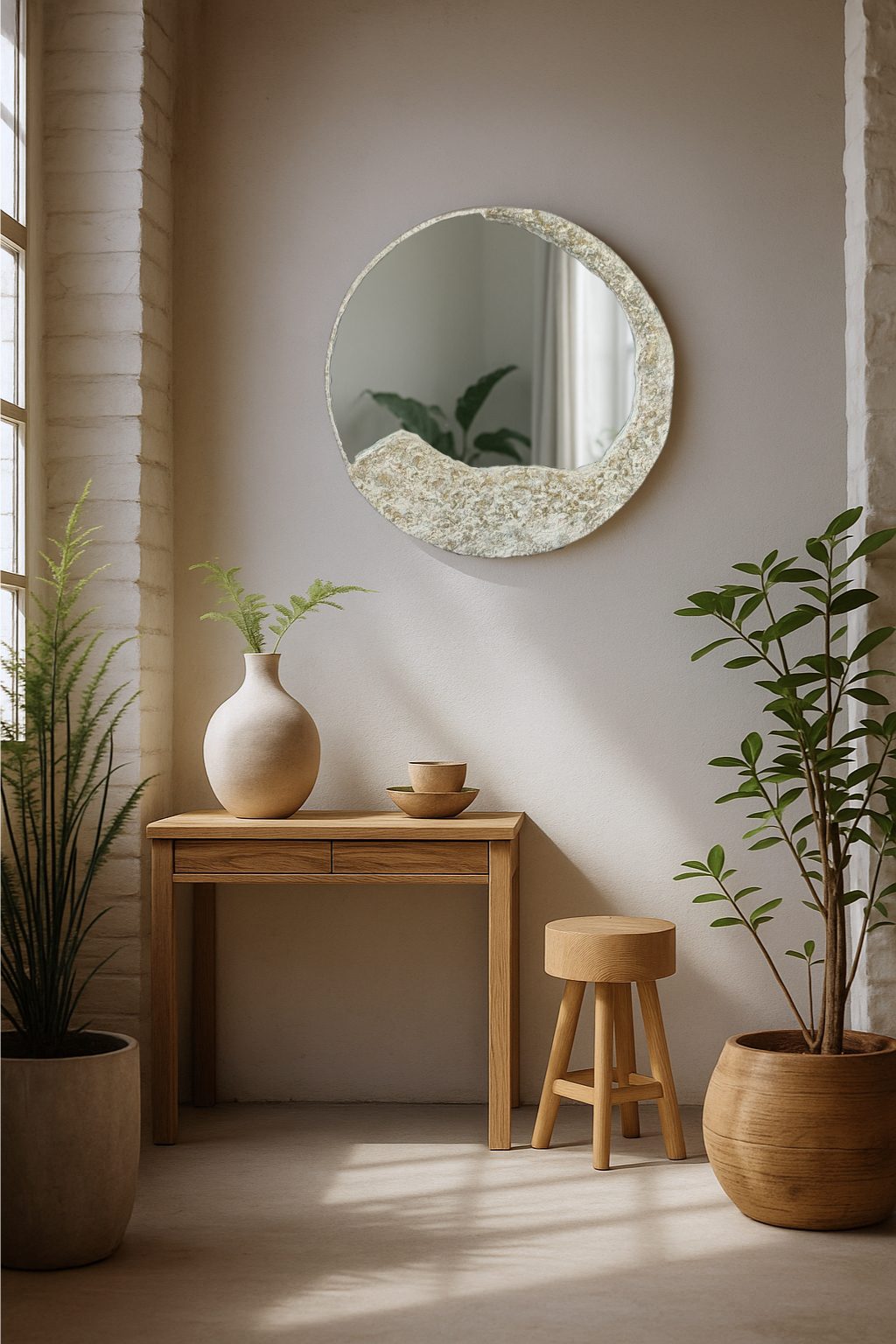 "Moonlight Rock" – Organic Japandi Mirror with Lunar Stone Texture (40x40 cm) - Image 2