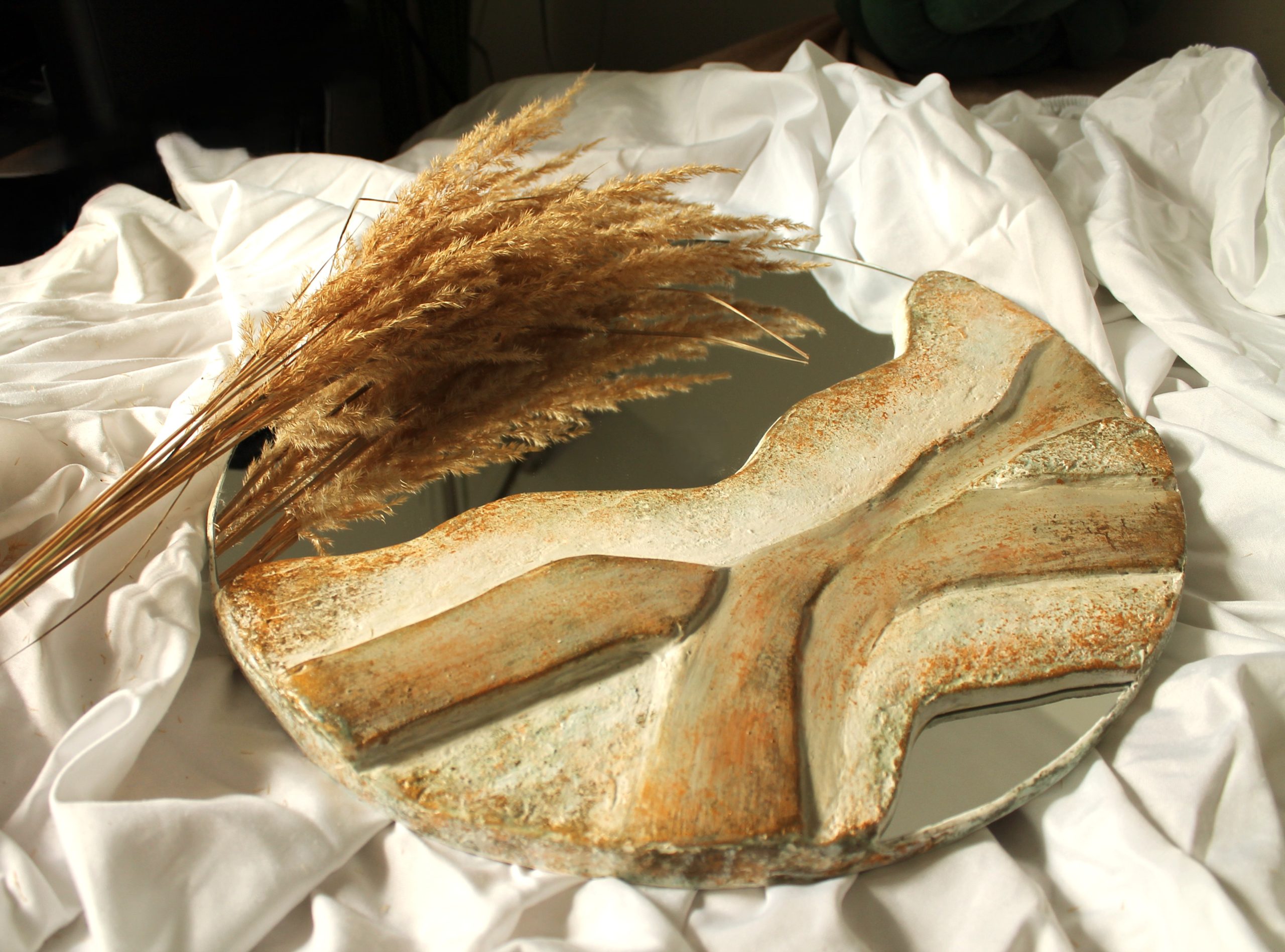 "Dune Dance" - Organic Japandi Mirror with Stone Texture (40x40 cm) - Image 4
