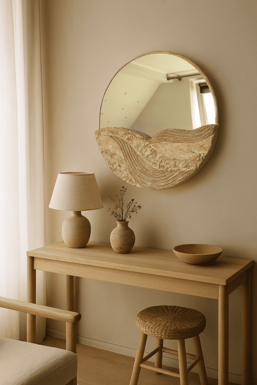 "Desert Dust" – Organic Japandi Mirror with Stone Texture (40x40 cm) - Image 2
