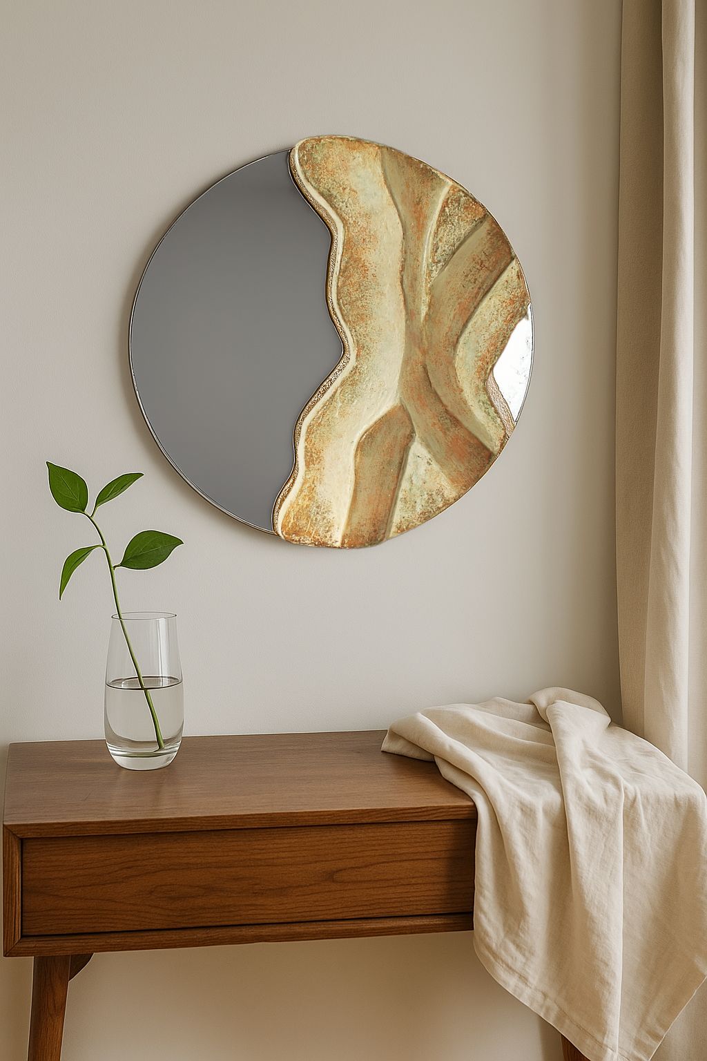 "Dune Dance" - Organic Japandi Mirror with Stone Texture (40x40 cm) - Image 8